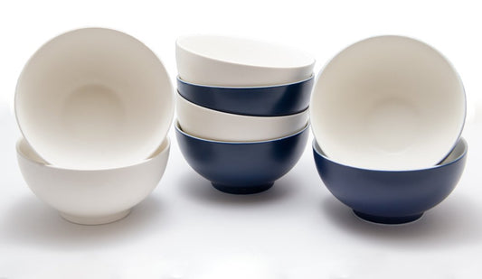 Blue and White Four Piece Porcelain Service For Four Bowl Set HomeRoots