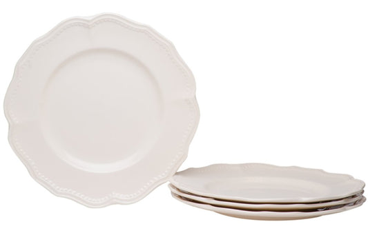 White Four Piece Scallop Stoneware Service For Four Dinner Plate Set HomeRoots