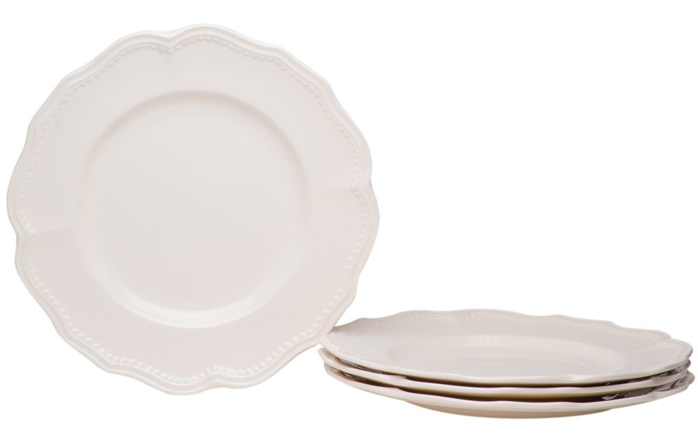 White Four Piece Scallop Stoneware Service For Four Dinner Plate Set HomeRoots