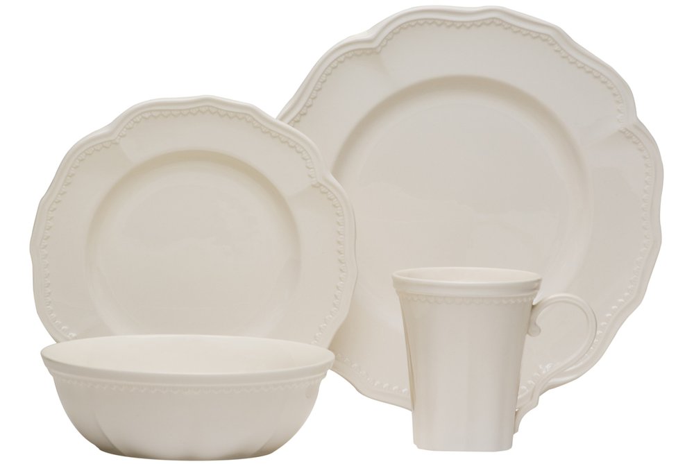 White Four Piece Scallop Stoneware Service For Four Dinner Plate Set HomeRoots