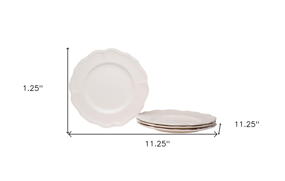 White Four Piece Scallop Stoneware Service For Four Dinner Plate Set HomeRoots