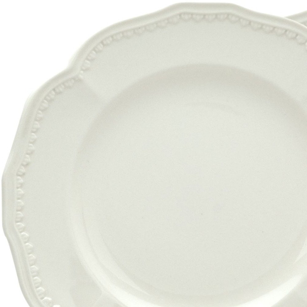 White Four Piece Round Scallop Stoneware Service For Four Salad Plate Set HomeRoots