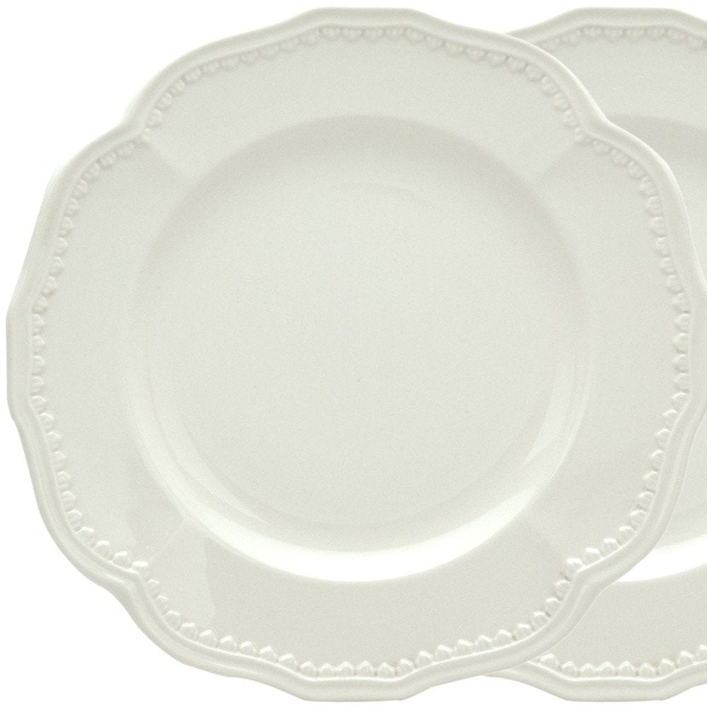 White Four Piece Round Scallop Stoneware Service For Four Salad Plate Set HomeRoots