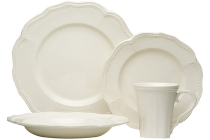 White Four Piece Round Scallop Stoneware Service For Four Salad Plate Set