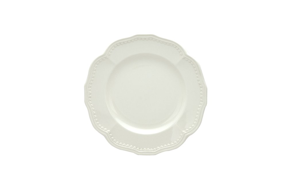 White Four Piece Round Scallop Stoneware Service For Four Salad Plate Set HomeRoots
