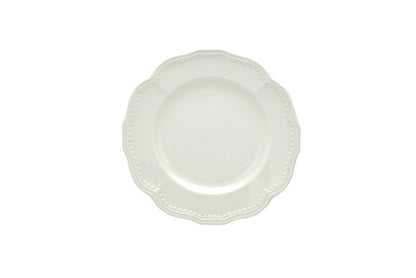 White Four Piece Round Scallop Stoneware Service For Four Salad Plate Set HomeRoots