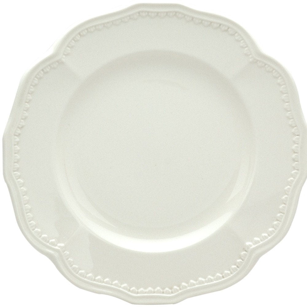 White Four Piece Round Scallop Stoneware Service For Four Salad Plate Set HomeRoots