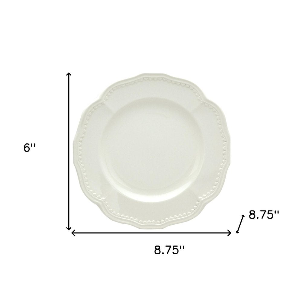 White Four Piece Round Scallop Stoneware Service For Four Salad Plate Set HomeRoots