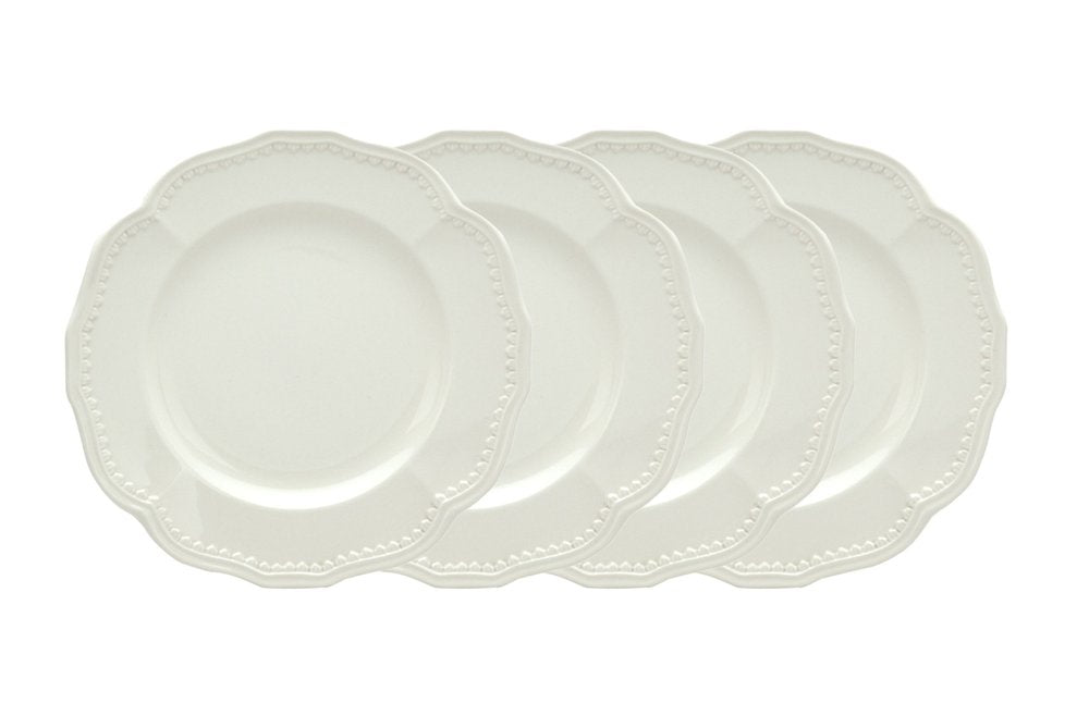 White Four Piece Round Scallop Stoneware Service For Four Salad Plate Set HomeRoots