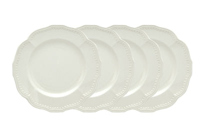 White Four Piece Round Scallop Stoneware Service For Four Salad Plate Set HomeRoots