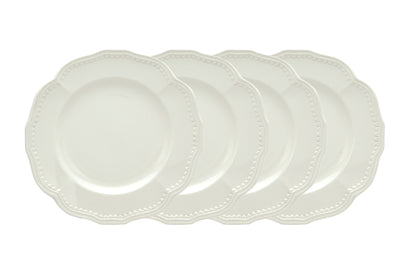 White Four Piece Round Scallop Stoneware Service For Four Salad Plate Set