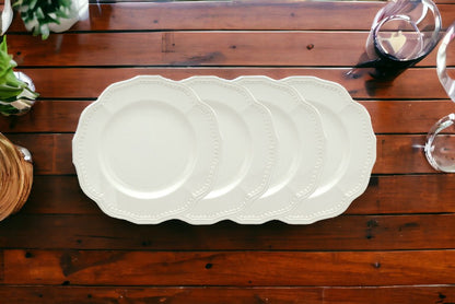 White Four Piece Round Scallop Stoneware Service For Four Salad Plate Set HomeRoots