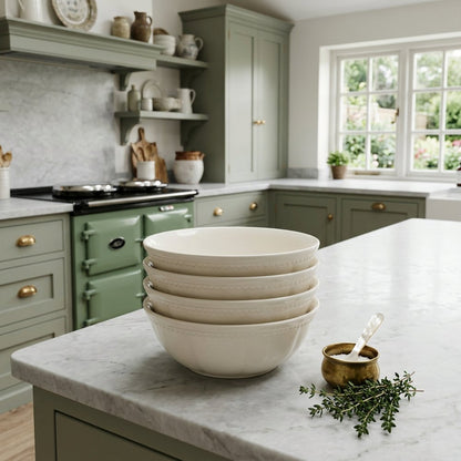 White Four Piece Round Scallop Stoneware Service For Four Bowl Set HomeRoots