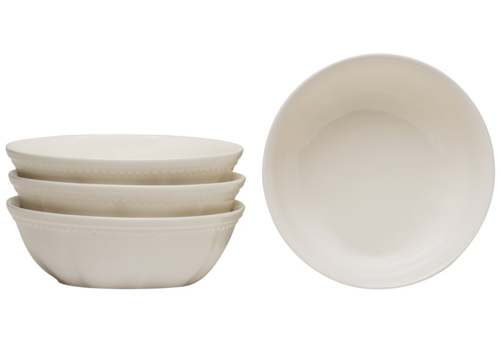 White Four Piece Round Scallop Stoneware Service For Four Bowl Set HomeRoots