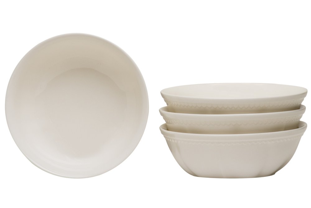 White Four Piece Round Scallop Stoneware Service For Four Bowl Set HomeRoots