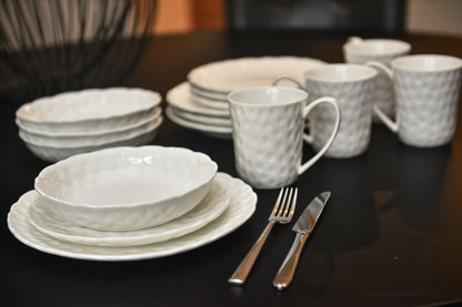White Six Piece Round Pebbled Porcelain Service For Six Dinner Plate Set HomeRoots