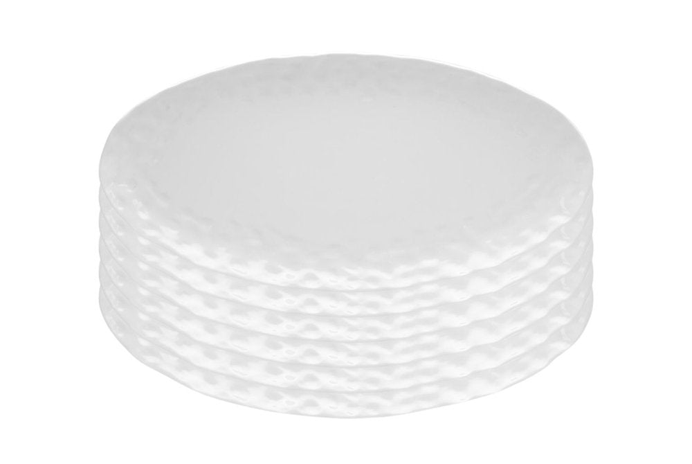 White Six Piece Round Pebbled Porcelain Service For Six Dinner Plate Set HomeRoots