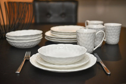 White Six Piece Round Pebbled Porcelain Service For Six Salad Plate Set HomeRoots