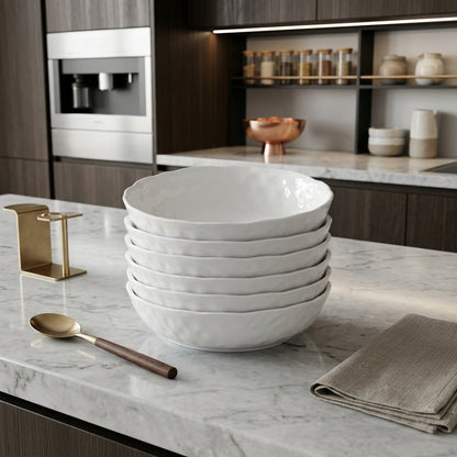 White Six Piece Round Pebbled Porcelain Service For Six Bowl Set HomeRoots