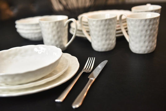 White Six Piece Round Pebbled Porcelain Service For Six Bowl Set HomeRoots
