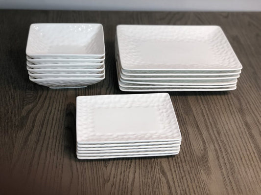 White Six Piece Pebbled Porcelain Service For Six Bowl Set HomeRoots