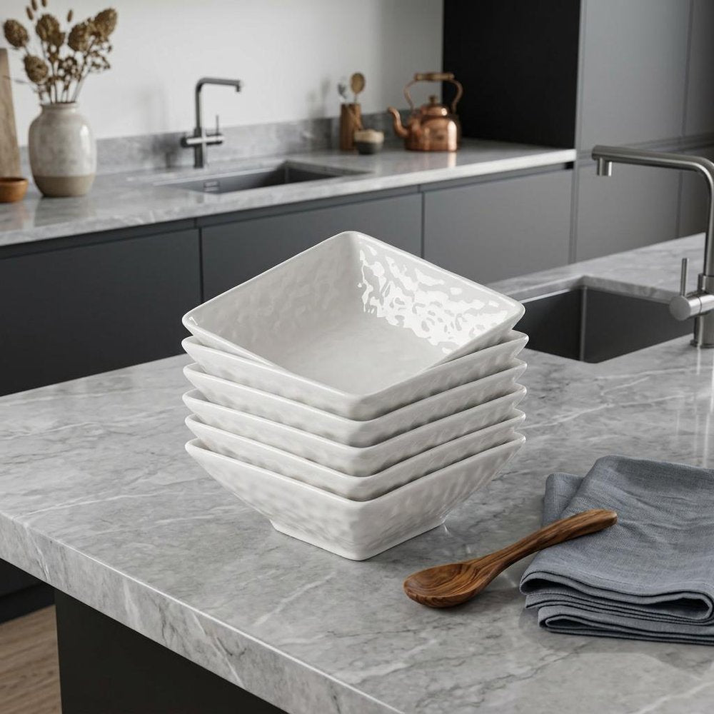 White Six Piece Pebbled Porcelain Service For Six Bowl Set HomeRoots