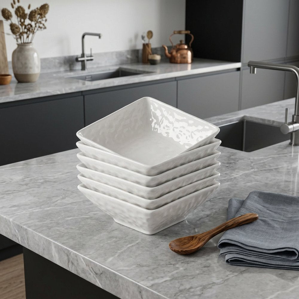 White Six Piece Pebbled Porcelain Service For Six Bowl Set HomeRoots