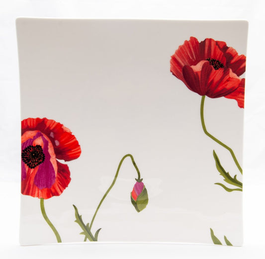 Red and White Six Piece Square Floral Bone China Service For Six Dinner Plate Set HomeRoots