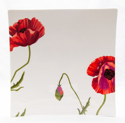 Red and White Six Piece Square Floral Bone China Service For Six Dinner Plate Set HomeRoots