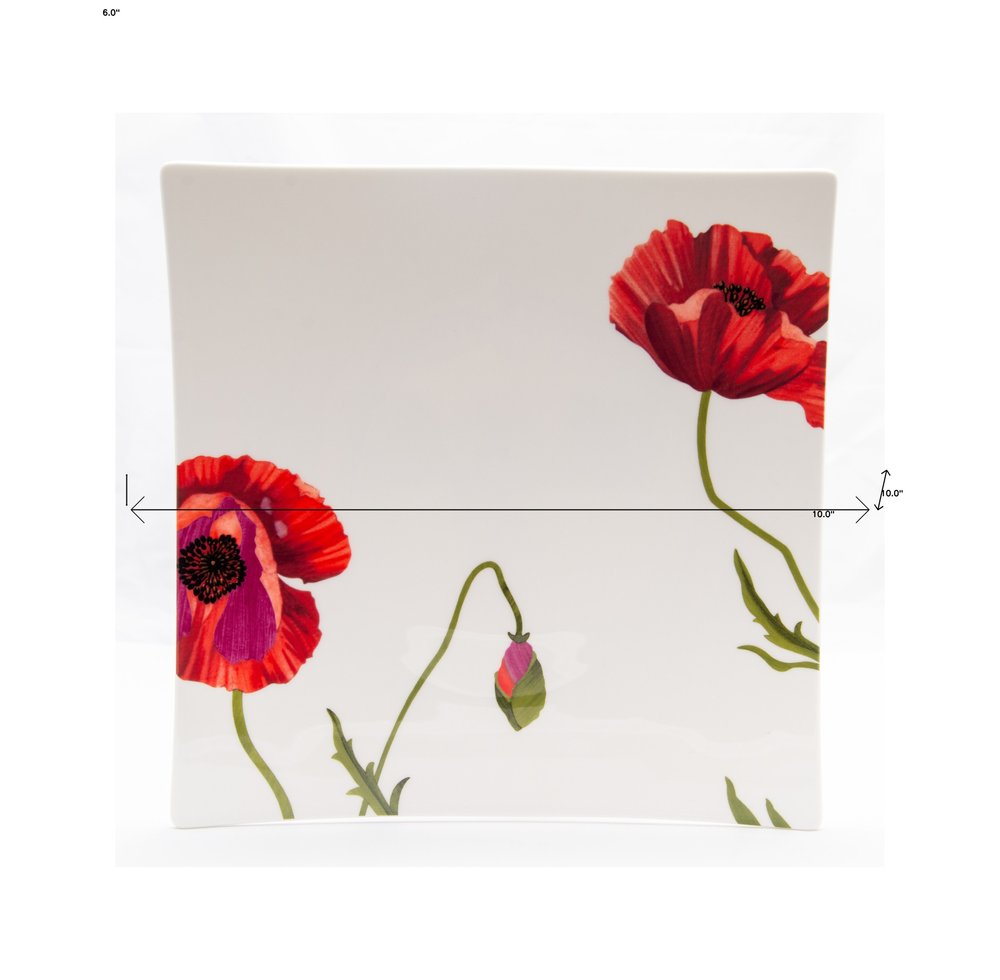 Red and White Six Piece Square Floral Bone China Service For Six Dinner Plate Set HomeRoots