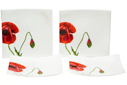 Red and White Six Piece Square Floral Bone China Service For Six Salad Plate Set HomeRoots