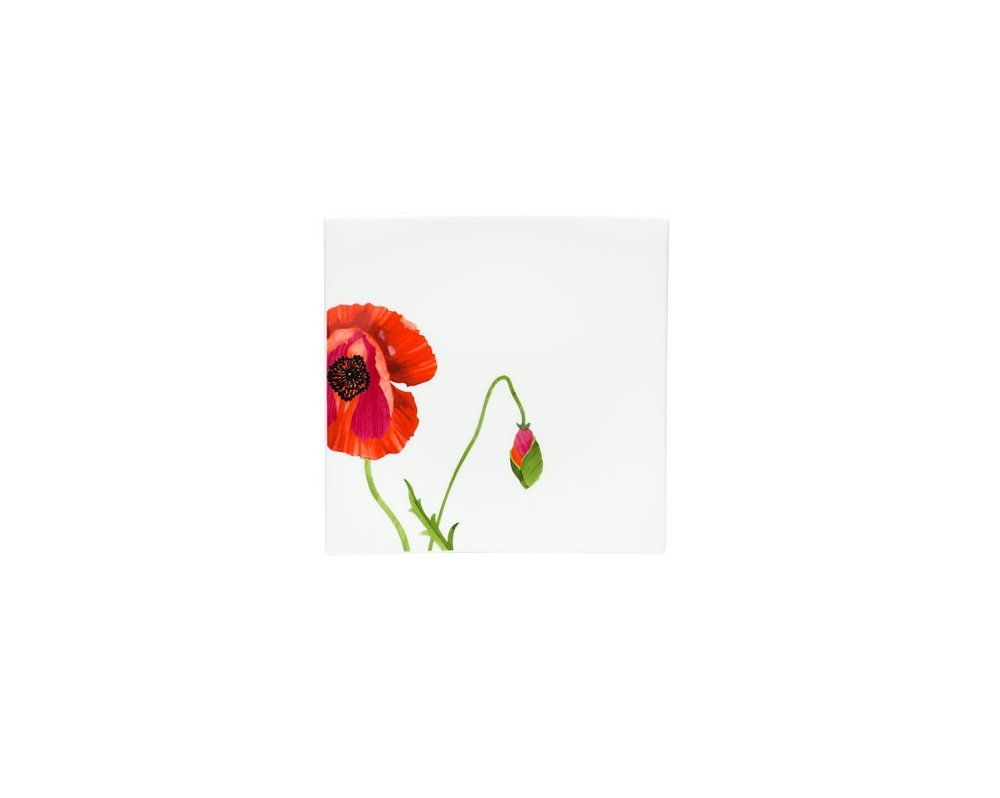 Red and White Four Piece Square Floral Bone China Dinnerware Set HomeRoots