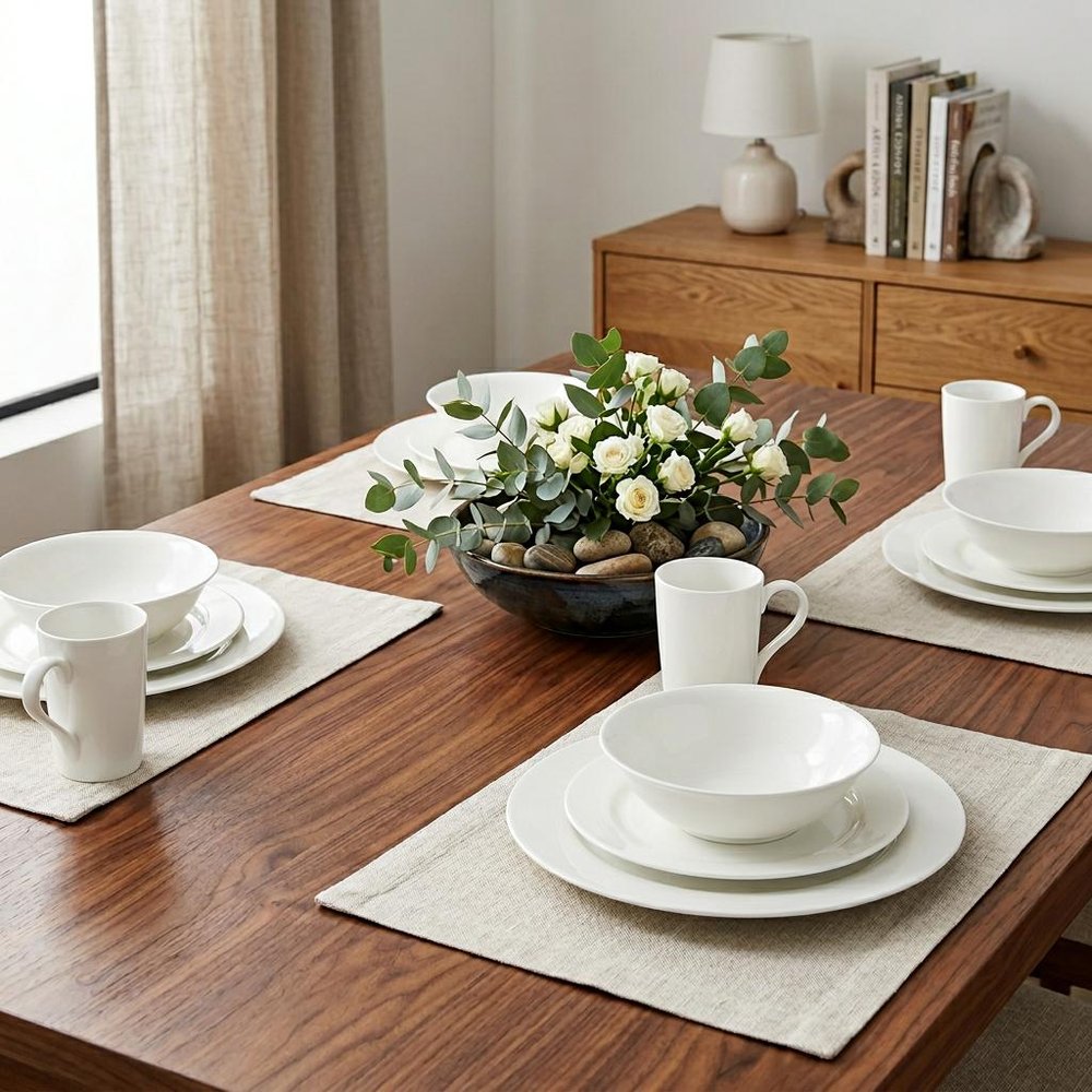 White Sixteen Piece Round Bone China Service For Four Dinnerware Set HomeRoots