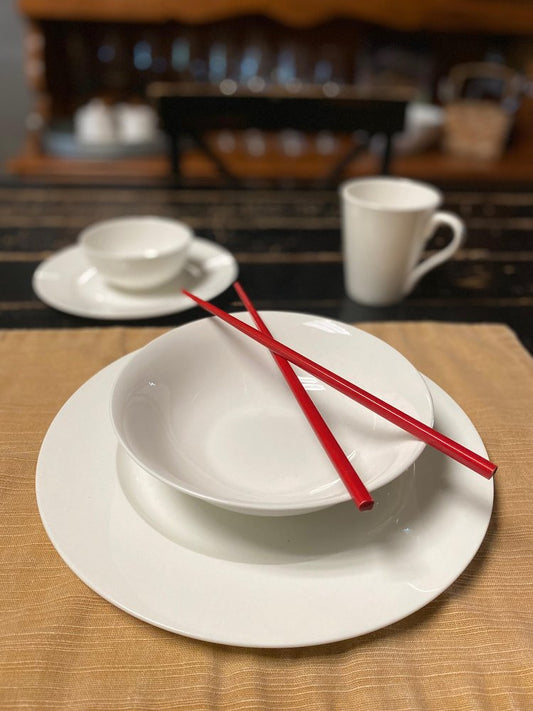 White Sixteen Piece Round Bone China Service For Four Dinnerware Set HomeRoots