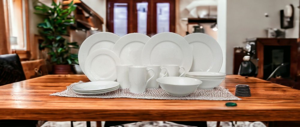 White Sixteen Piece Round Bone China Service For Four Dinnerware Set HomeRoots