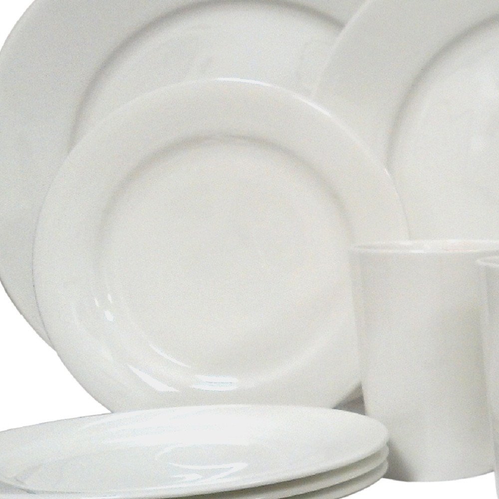 White Sixteen Piece Round Bone China Service For Four Dinnerware Set HomeRoots