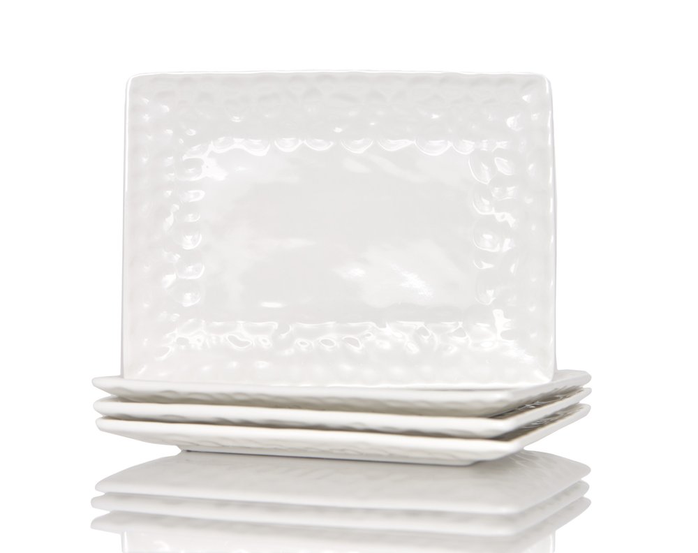 White Six Piece Rectangle Pebbled Porcelain Service For Six Dinner Plate Set HomeRoots
