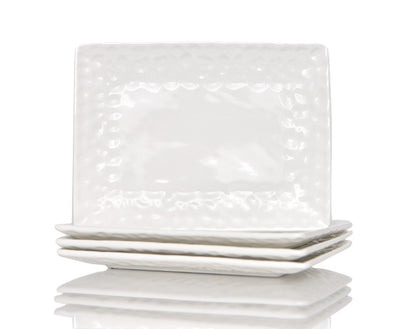 White Six Piece Rectangle Pebbled Porcelain Service For Six Dinner Plate Set HomeRoots