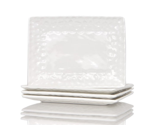 White Six Piece Rectangle Pebbled Porcelain Service For Six Dinner Plate Set HomeRoots