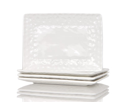 White Six Piece Rectangle Pebbled Porcelain Service For Six Dinner Plate Set