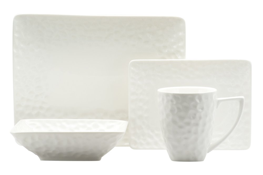 White Six Piece Rectangle Pebbled Porcelain Service For Six Dinner Plate Set HomeRoots
