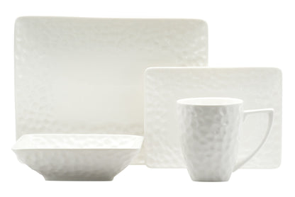 White Six Piece Rectangle Pebbled Porcelain Service For Six Dinner Plate Set