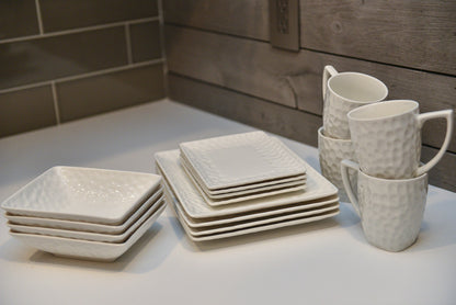 White Six Piece Rectangle Pebbled Porcelain Service For Six Dinner Plate Set