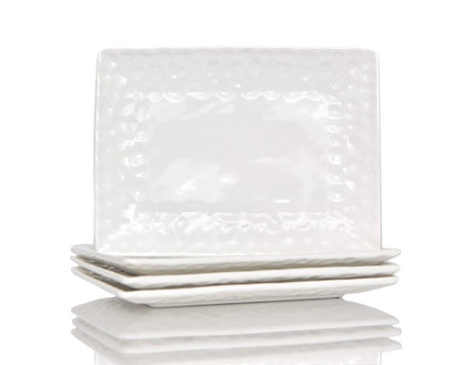 White Six Piece Rectangle Pebbled Porcelain Service For Six Dinner Plate Set HomeRoots
