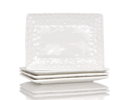 White Six Piece Rectangle Pebbled Porcelain Service For Six Dinner Plate Set