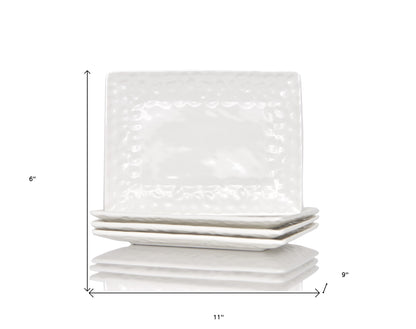 White Six Piece Rectangle Pebbled Porcelain Service For Six Dinner Plate Set