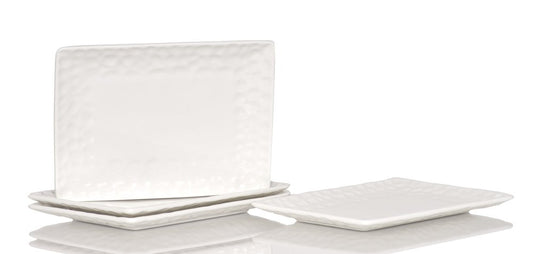 White Six Piece Rectangle Pebbled Porcelain Service For Six Salad Plate Set HomeRoots