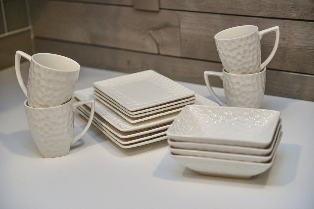 White Six Piece Rectangle Pebbled Porcelain Service For Six Salad Plate Set HomeRoots