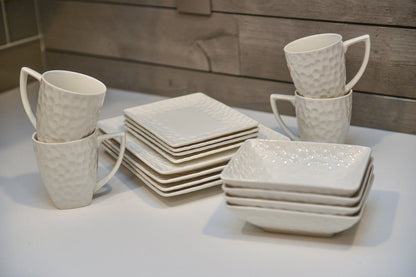 White Six Piece Rectangle Pebbled Porcelain Service For Six Salad Plate Set HomeRoots