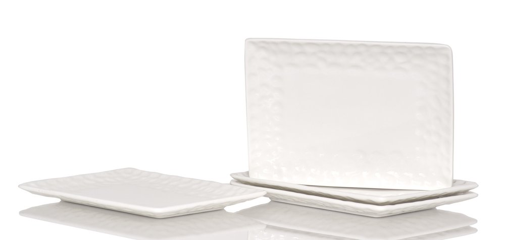 White Six Piece Rectangle Pebbled Porcelain Service For Six Salad Plate Set HomeRoots